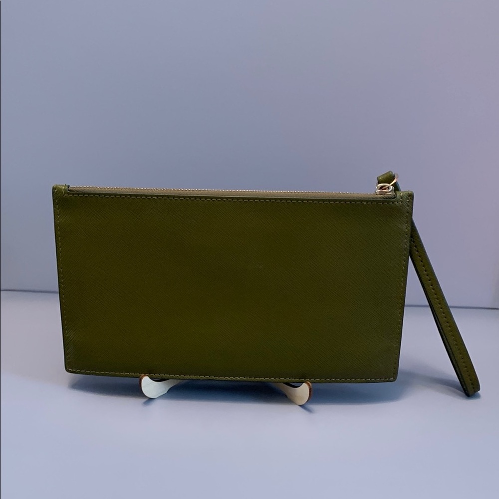 Kate Spade Olive Saffiano Leather Wristlet W Butterfly Bag Charm - Picture 5 of 16
